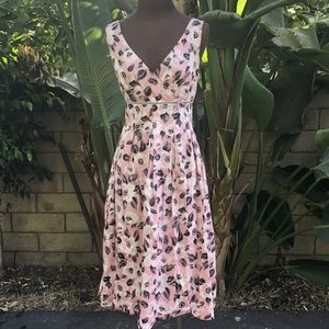Liz Claiborne Pk & Bk V Neck Retro Dress Sz 12